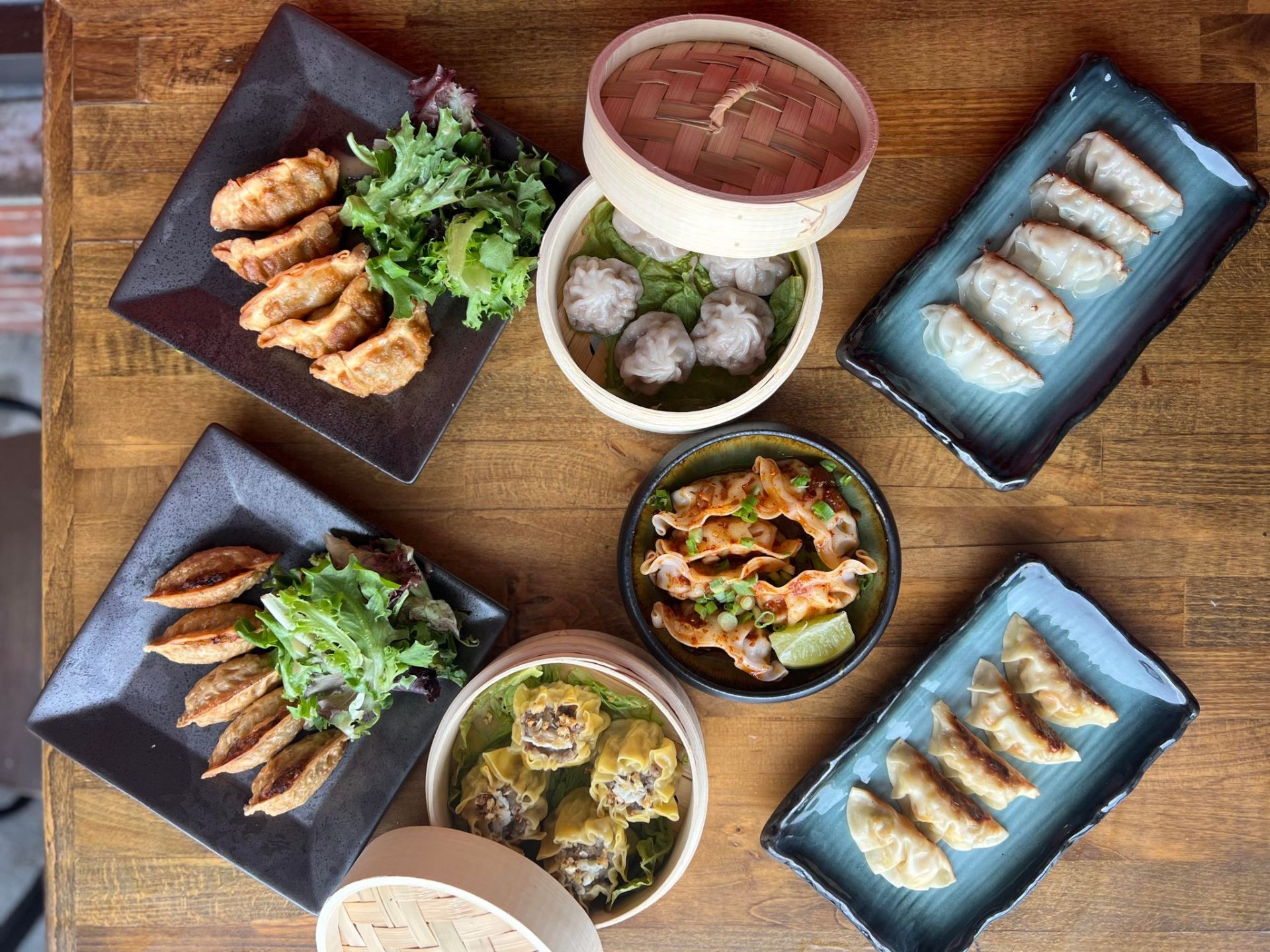 Assortment of hand-folded dumplings